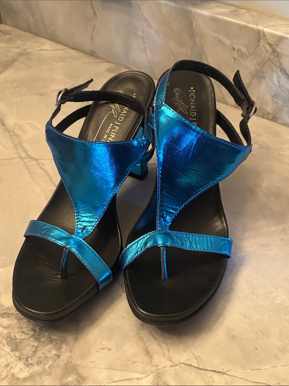 Donald J. Pliner Metallic Turquoise T-Strap Sandals